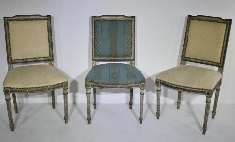 Cinco sillas estilo francs L. XVI . Distinto tapizado.