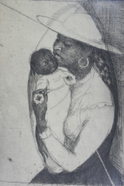 DOHME, William. Joven Nortea con bebe. Grabado 1955. 38 x 21 cm.