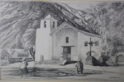 DOHME, W. Salida de misa, dibujo a la tinta. 19 x 29 cm.