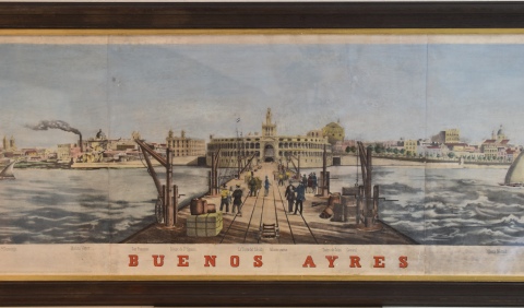Litografa. Buenos Ayres, Vista de la Aduana y sus alrededores tomada desde el rio, litografiada por Willems. Fue realiz
