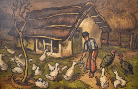 Bustillo, Alimentando a los Patos, leo. Ao 1945. Mide: 93 x 132 cm.