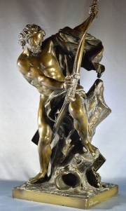 JACQUES BOUSSEAU, ULISES, ESCULTURA de bronce de 47,5 cm. CON PEDESTAL de mrmol de 117 cm. 2 PIEZAS.
