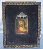 ECCE HOMO, pintura annima italiana al leo sobre tabla. Marco de plata. Mide: 9 x 7 cm.