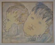 Juan Grela, dos Nios, dibujo y acuarela de 23 x 28 cm. Colecc. Efrain Paesky y Sra.
