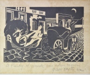 Gambartes, L. 'El Coche', xilografa. Mide: 14.5 x 21 cm. Colecc. Efrain Paesky y Sra.