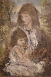 Aurel Naray. Madre con Nio, leo. Mide: 70 x 51,5 cm.