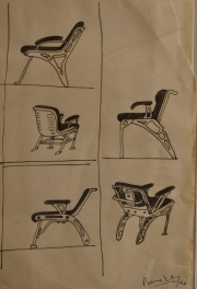 Diseño de sillones, dibujo. Luis F. Benedit. Papel con desperfectos. Mide: 27,5 x 18,5 cm.