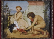 Dos miniaturas, A.Mallet Massarra, escenas clásicas. Miden: 7,5 x 9 cm.
