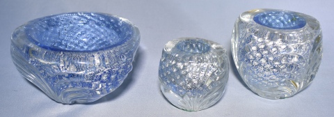 Tres piezas murano 2 Vasos y centro pequeño. Azules