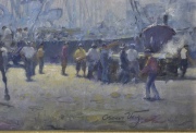 Oscar Vaz. 'El Panadero del Puerto', óleo. Mide: 58 x 82 cm.