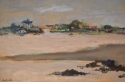 Raul Soldi, En la Playa, óleo sobre hardboard. Mide: 35 x 50 cm.