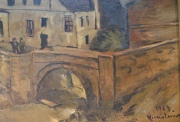 Mencia Larros, Junto al Puente, óleo sobre tela. Mide: 50 x 61 cm.
