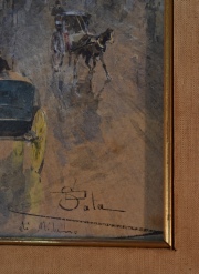Paolo Sala. Knight Street, London, acuarela, mide: 46 x 28 cm, manchas. Firmada y titulada. Marco dorado.